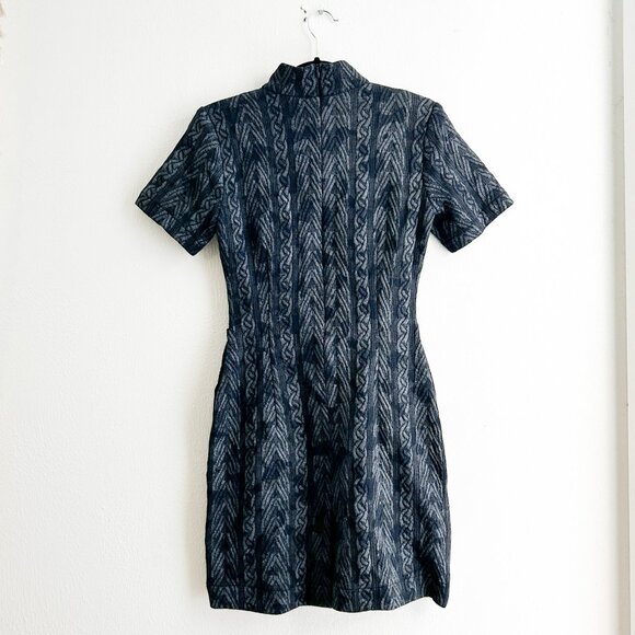 ANNELORE Textured Jacquard Mini Dress with Mock Neck & Sculpted Pockets - Picture 3 of 9